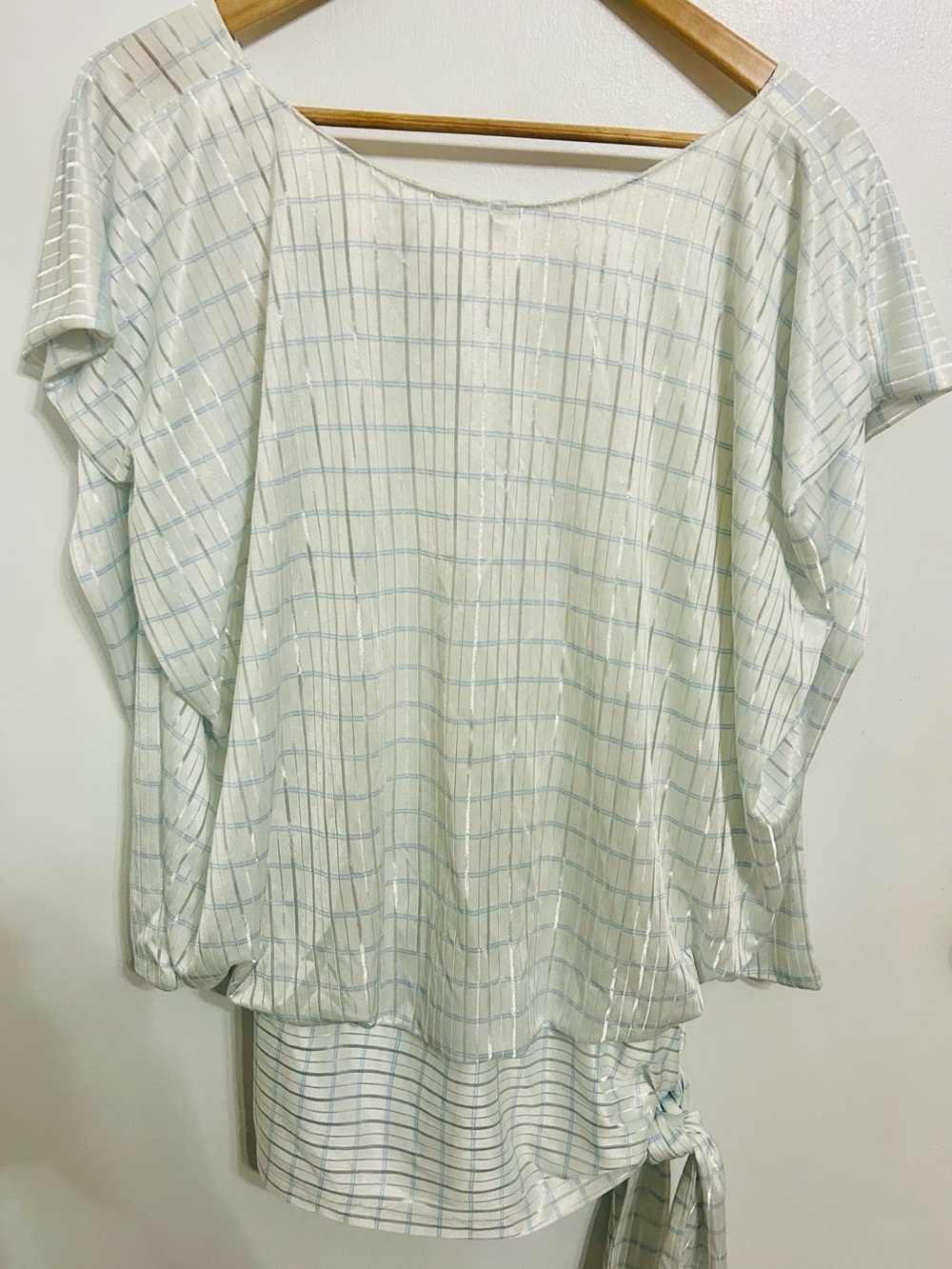 Vintage Miss Oops California Light Blue Windowpane Tie-Side Women's Blouse
